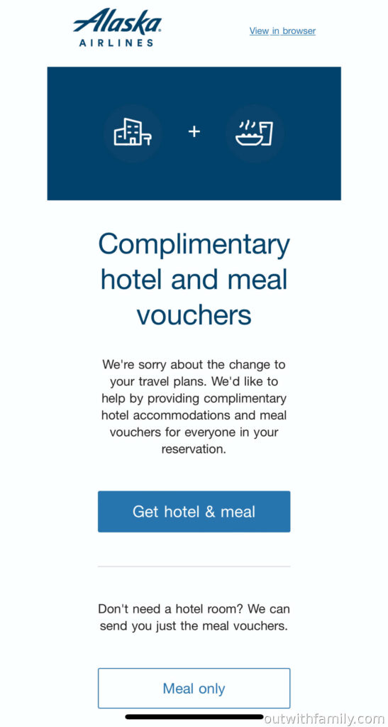 airline hotel meal voucher notification